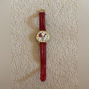 Women’s Red Leather Christmas Santa Claus Watch